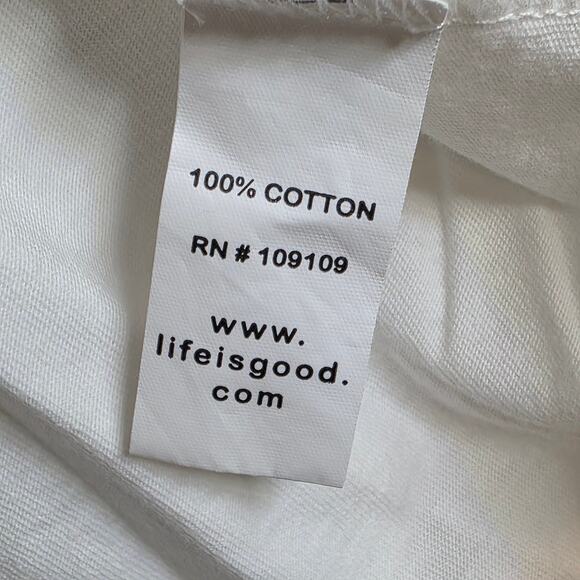 Life is Good VTG Cat Crusher Shirt Womens Short Sleeve Sz Medium White Cotton - Picture 9 of 11